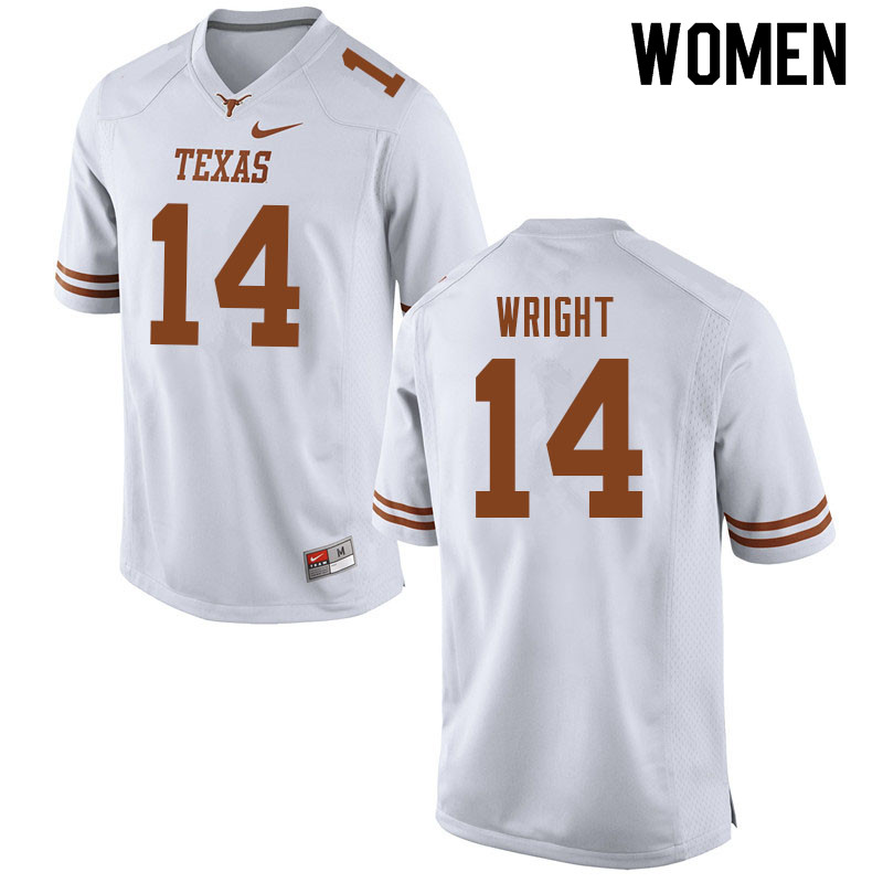 Women #14 Charles Wright Texas Longhorns College Football Jerseys Sale-White